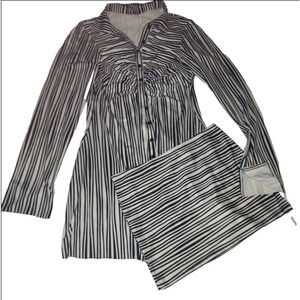 Women's Black & White Striped Shirt & Skirt Set